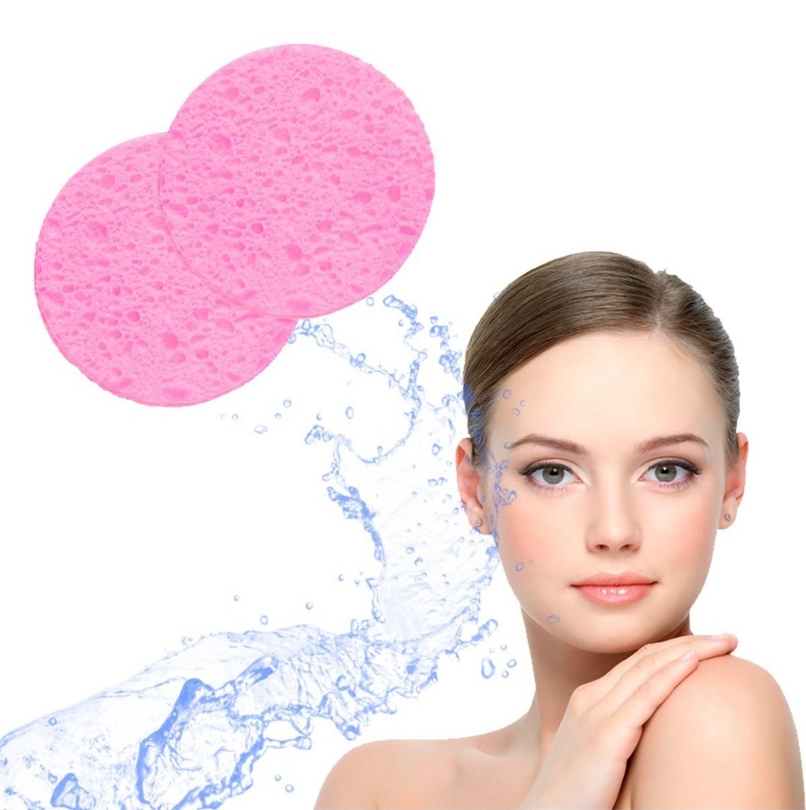 Esponja facial comprimida de celulosa natural color rosa (Paquete 24pz)